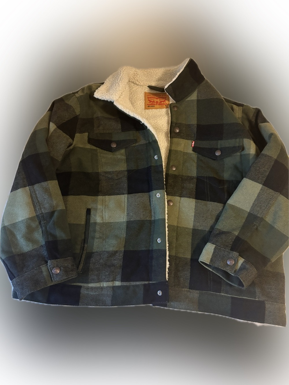 Levi's Green and Black Plaid Sherpa-Lined Jacket